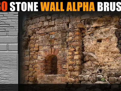 30 Real Stone Alpha Brushes-Blender Alpha Brush - Zbrush Brush 3D model