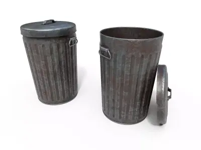 Steel Trash Can Low-poly 3D model