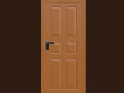 Classic Wooden Door with Six Panels and Metal Handle 3D model