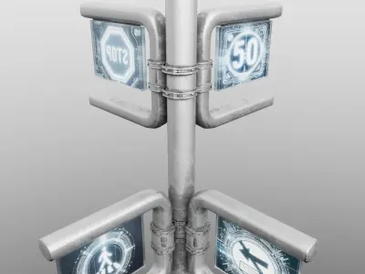 sci-fi traffic sign post 3D model