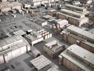 lowpoly buildings industry Low-poly 3D model