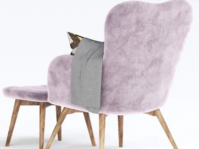 Contemporary Light Pink Fabric Tufted Armchair 3D model