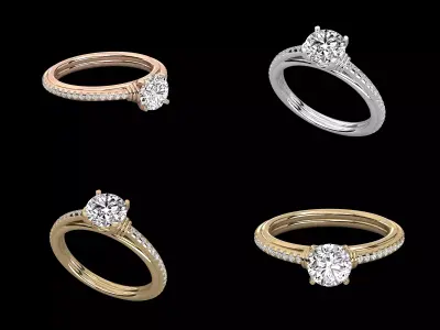 Pave Solitaire Diamond Ring CAD Design with Rope Style Prongs 3D print model