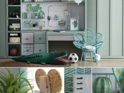 Realistic Study Desk Furniture for kid- interior kidroom set 3D model