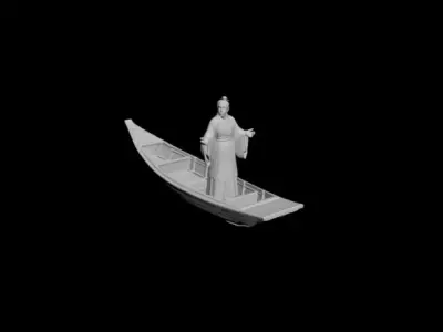 Chinese scene with light boat scholar 3D model purchase