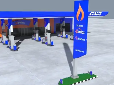 Gas Station - Petrol Station Type-1 Low-poly 3D model