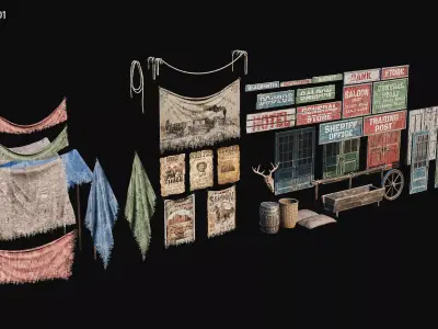 WILD WEST 01 with INTERIORS 4K TEXTURES Low-poly 3D model