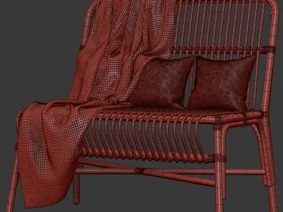 Valerie vintage rattan loveseat  3D model