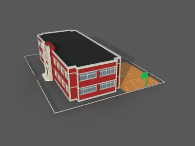 Cartoon High School  Low-poly 3D model
