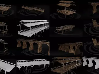 AAA Medieval Wooden Bridge Set 01 R 3D Model Pack