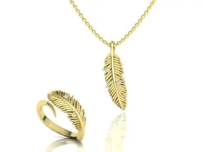 Feather Ring and Pendant Jewelry Set 3dprint models  3D Model Pack