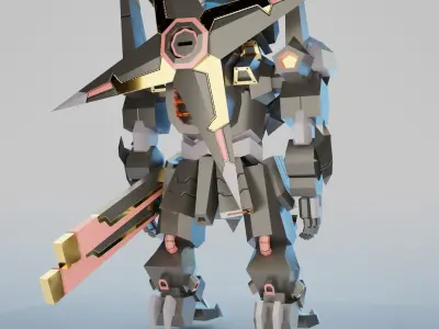 Samurai Chibi Gundam Robot Low-poly 3D model