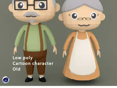Low Poly Cartoon character  Old Low-poly 3D model