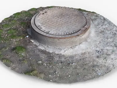 Photorealistic 3D scan of manhole Hatch cover Sewer Manhole Low-poly 3D model