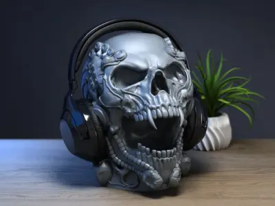 Robot Skull Headphone Stand 3D print model