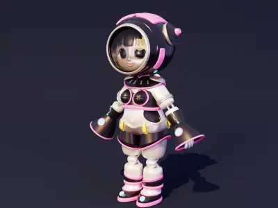 Cartoon Cute Female Cyborg Robot Character  3D model