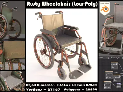 Wheelchair Low-Poly Rusty Version Low-poly 3D model