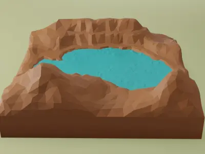 Isometric lake landscape Low-poly 3D model
