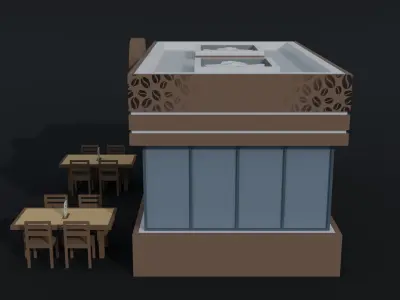 Cartoon coffee shop Polygonal Style Low-poly 3D model