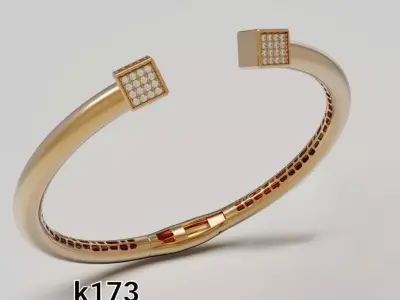 Square Top Open Bangle Bracelet with Stone-Ready Ends 3D print model