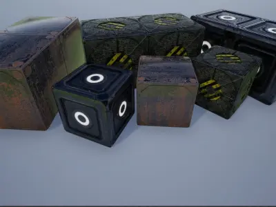 Lowpoly sci-fi Metal Crates and Containers 3 Low-poly 3D model