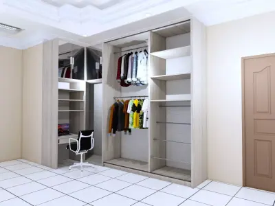 Design 3d Study Desk and Wardrobe sketch up modelling  enscape  3D model