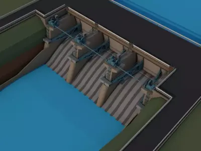 Poly Hydroelectric Dam Low-poly 3D model