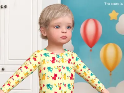  Toddler Aged 1 Year in Pajamas A-Pose 