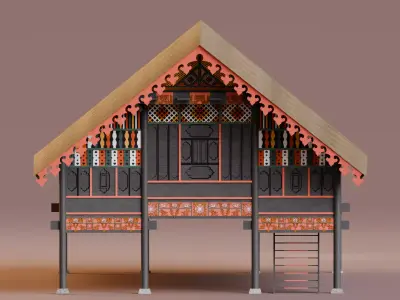 Traditional Houses - Rumah Krong Bade Low-poly 3D model