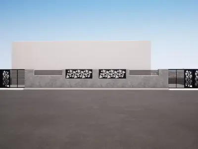 compound wall and gate design fencing wall and entrance gate 3D model