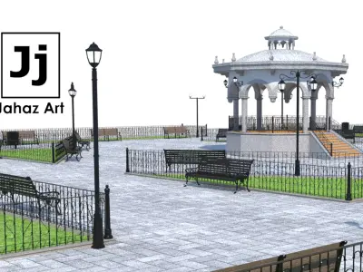 Kiosk and Square Low-poly 3D model