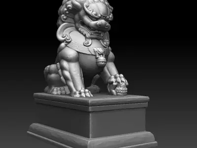 Japan PBR Lion Statue and printable Low-poly 3D model