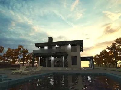 Modern House Exterior Low-poly 3D model