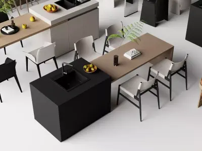 Modern Kitchen Island Dining Sets Pack Low-poly 3D model