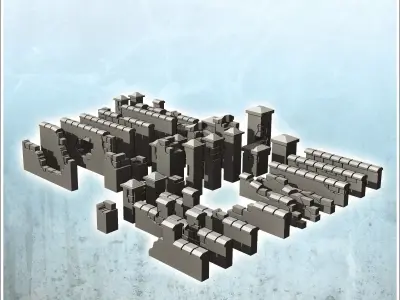 Set of damaged walls with posts 7 - Modern WW2 WW1 World War Dia 3D print model