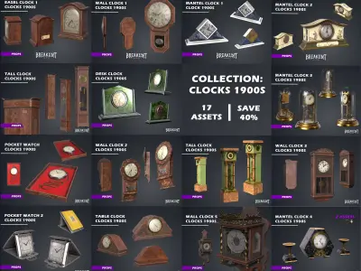 Clocks 1900s - 17 assets 3D Model Pack