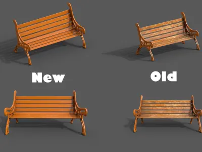 Street Bench Pack 8 Low-poly 3D model