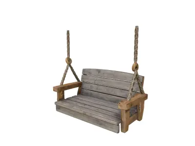 Rustic Wooden Hanging Swing 3D model