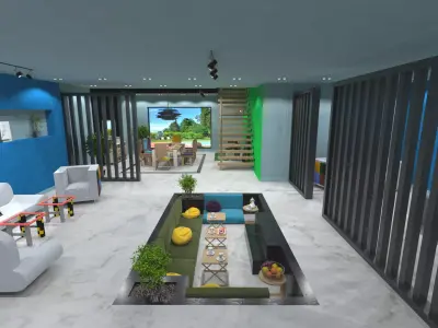 Dining room and Living room Interior floor plan for villa 3D model