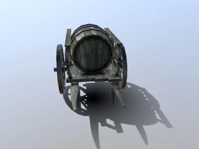 Medieval Barrel Cart Low-poly 3D model