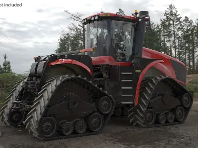  Tracked Agricultural Tractor Red Dirty 