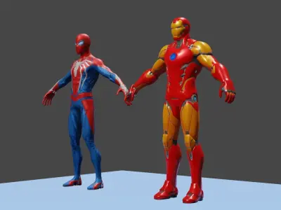Iron Man and Spider Man Low-poly 3D model