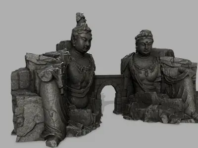rocks buddha gate Low-poly 3D model