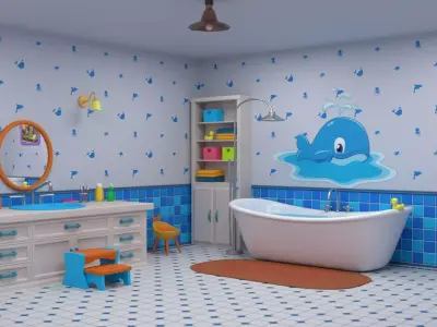 Cartoon Bathroom Low-poly 3D model purchase