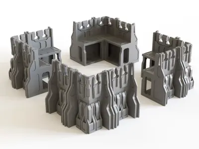 SciFi Ready-to-print Wall sections for tabletop gaming 3D print model
