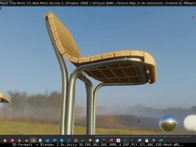  Round Tree Bench - 7 - Wood Metal Version 1 Low-poly 3D model