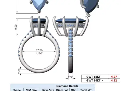Marquise Diamond Solitaire Engagement Ring CAD Model 3D print model