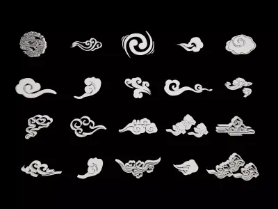 vdb collection Stylized auspicious clouds 20pack colorful Low-poly 3D model