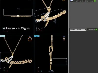 Aquarius Pendant 3DM STL OBJ FBX Render Details 3D print model
