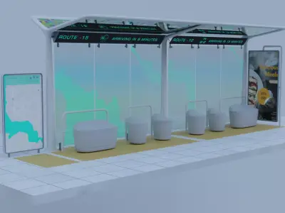 Modern Bus Station Low-poly 3D model